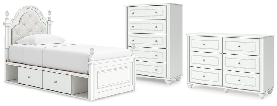 Kozlani Upholstered Panel Storage Bed, Dresser and Chest