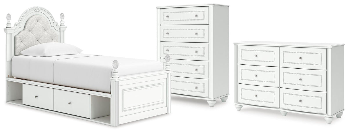 Kozlani Upholstered Panel Storage Bed, Dresser and Chest