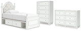 Kozlani Upholstered Panel Storage Bed, Dresser and Chest