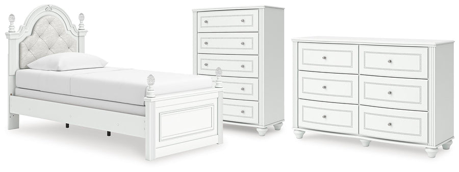 Kozlani Upholstered Panel Bed, Dresser and Chest