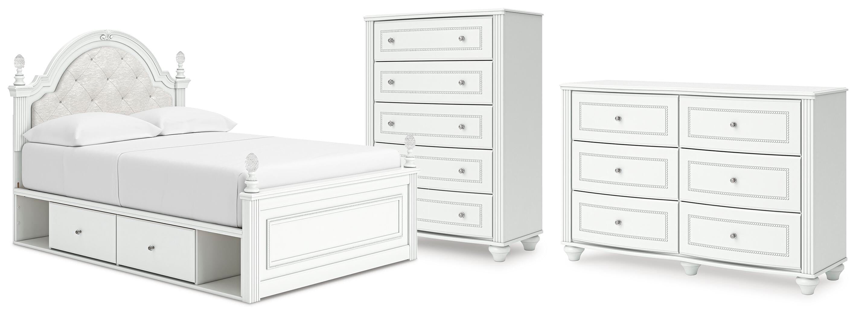 Kozlani Upholstered Panel Storage Bed, Dresser and Chest