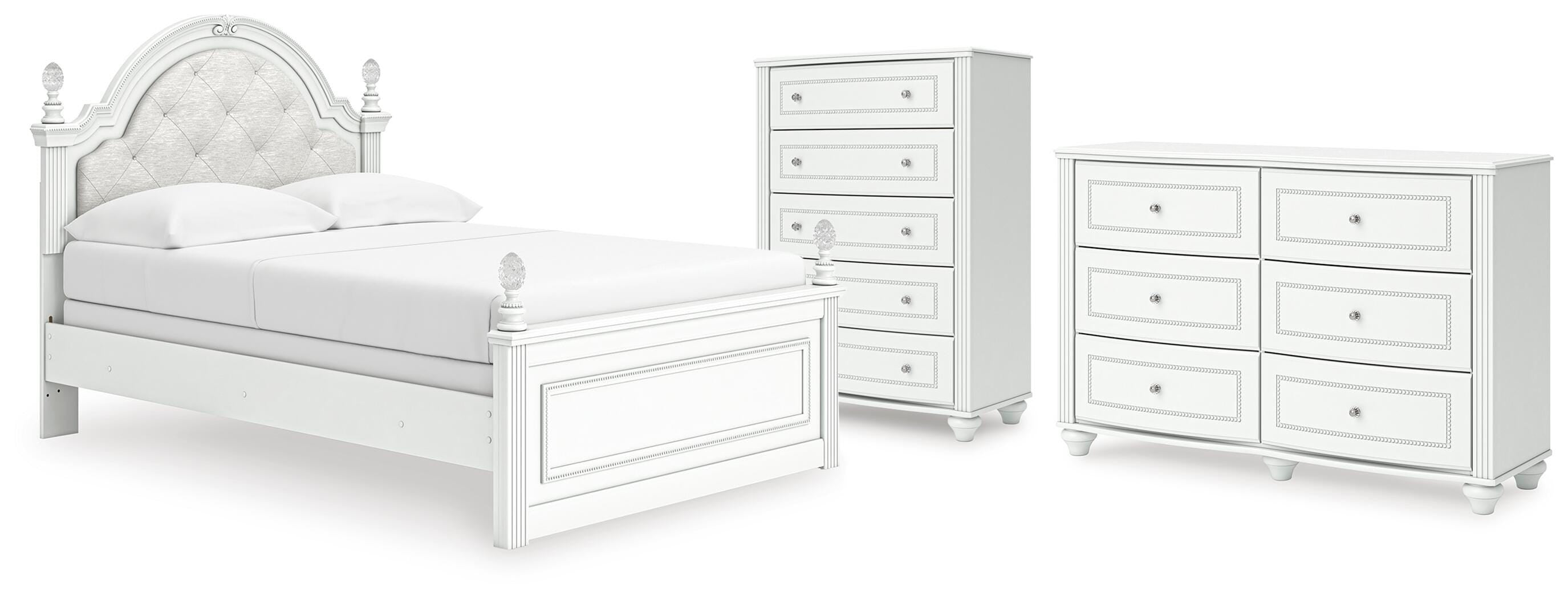 Kozlani Upholstered Panel Bed, Dresser and Chest