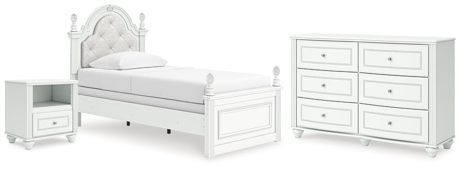 Kozlani Upholstered Panel Bed, Dresser and Nightstand