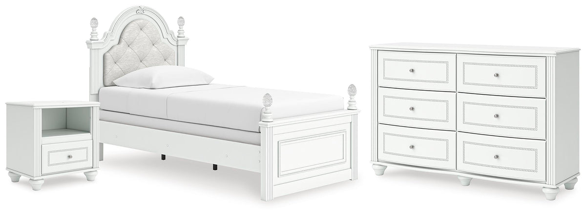 Kozlani Upholstered Panel Bed, Dresser and Nightstand