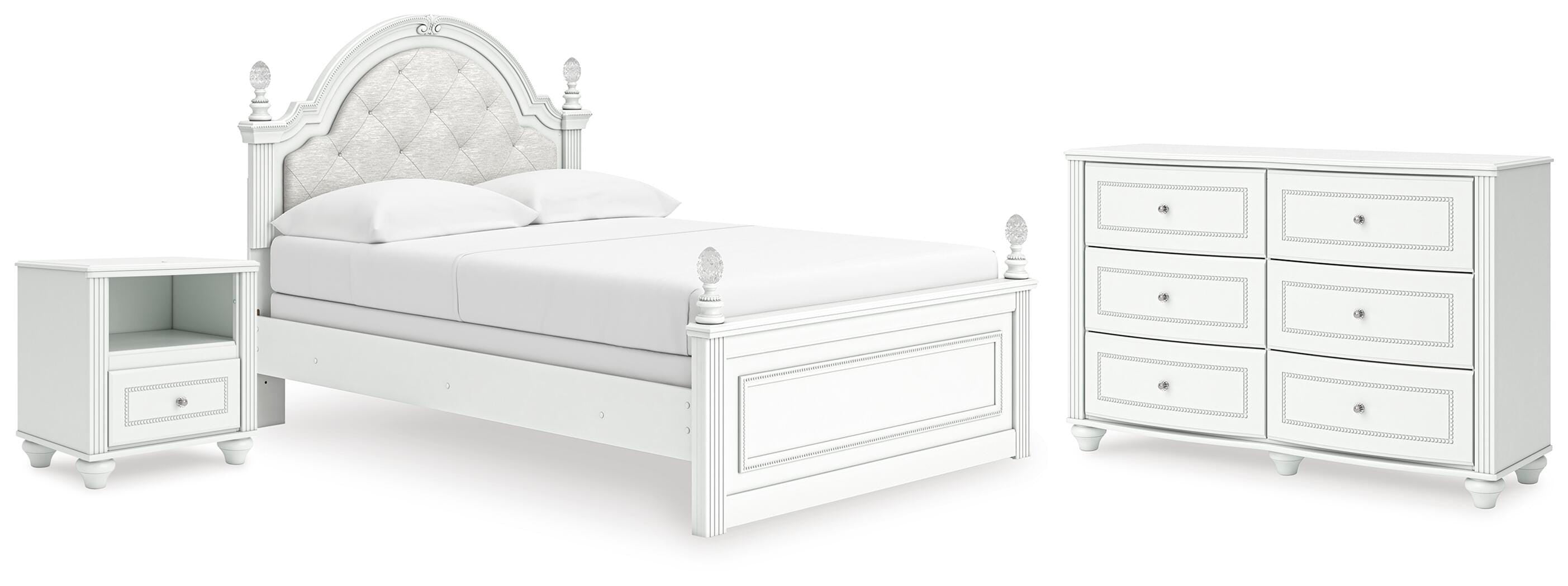 Kozlani Upholstered Panel Bed, Dresser and Nightstand