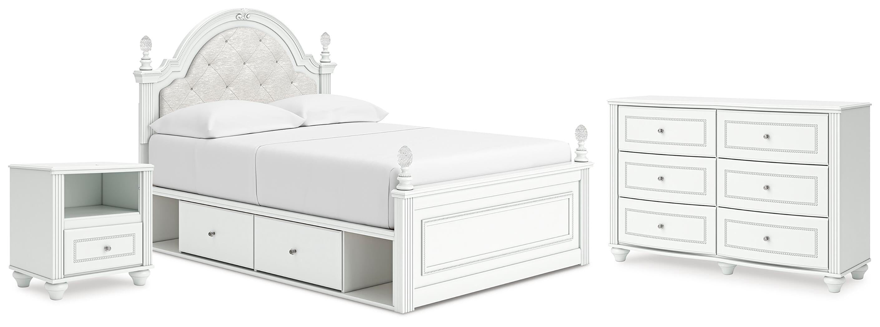 Kozlani Upholstered Panel Storage Bed, Dresser and Nightstand
