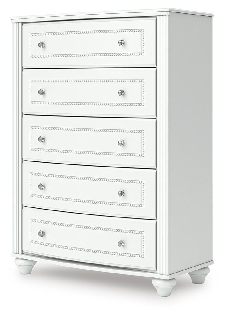 Kozlani Upholstered Panel Bed, Dresser and Chest