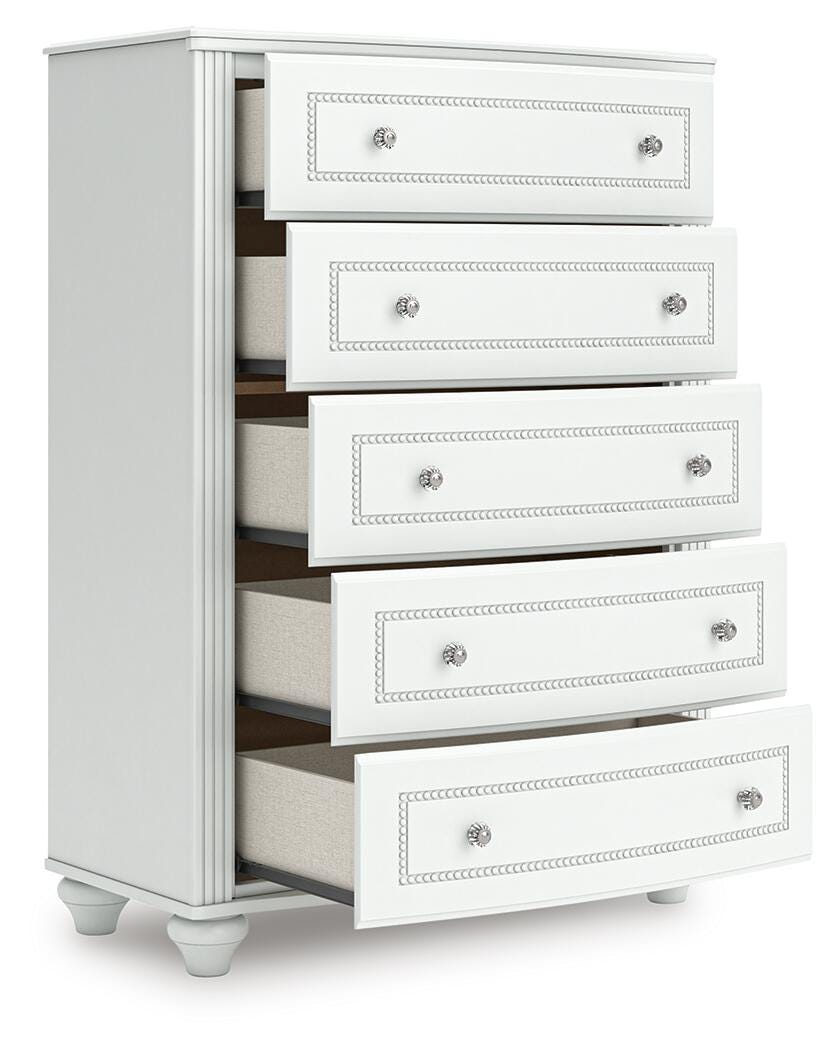 Kozlani Upholstered Panel Bed, Dresser and Chest