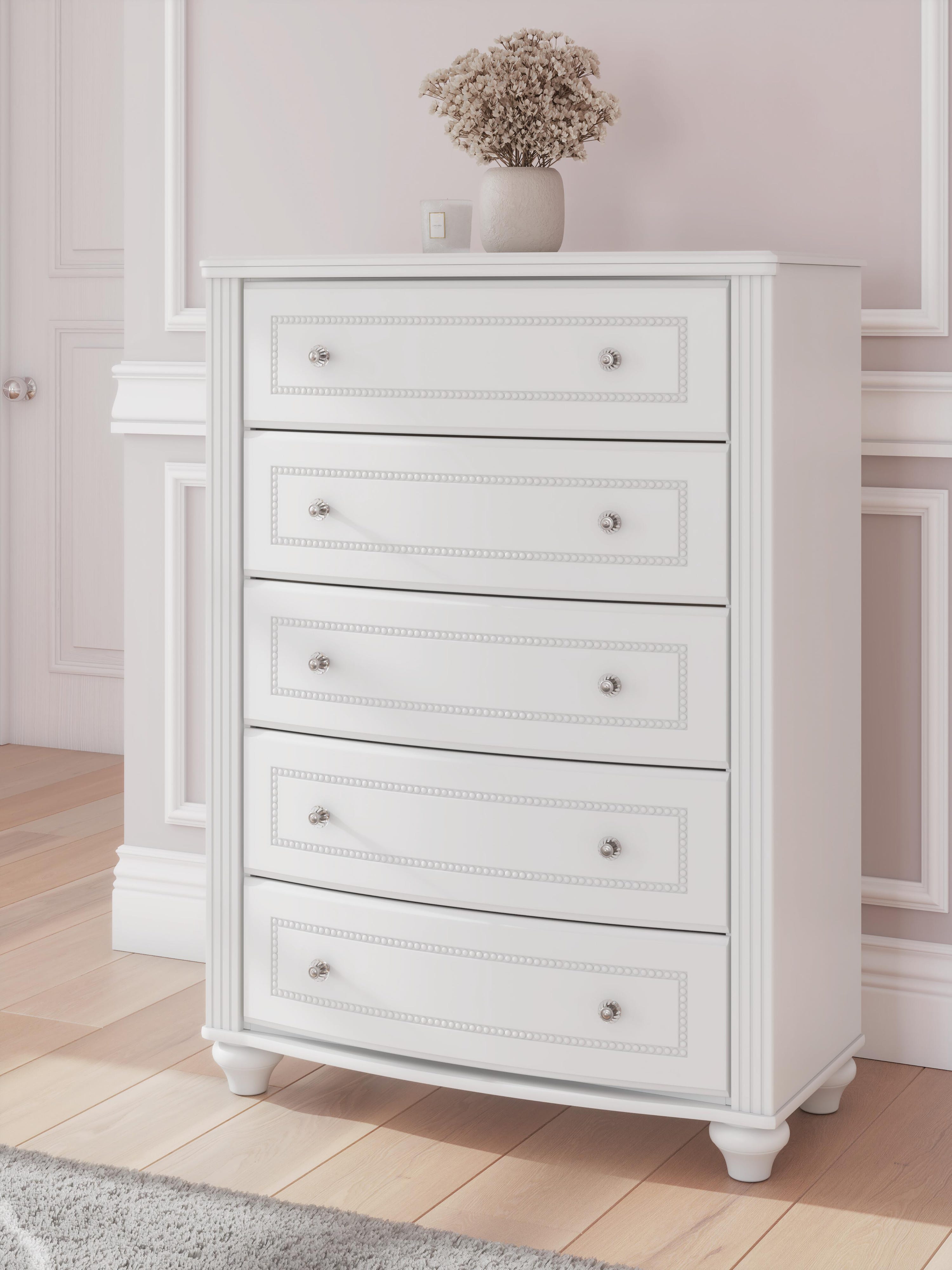 Kozlani Upholstered Panel Storage Bed, Dresser and Chest
