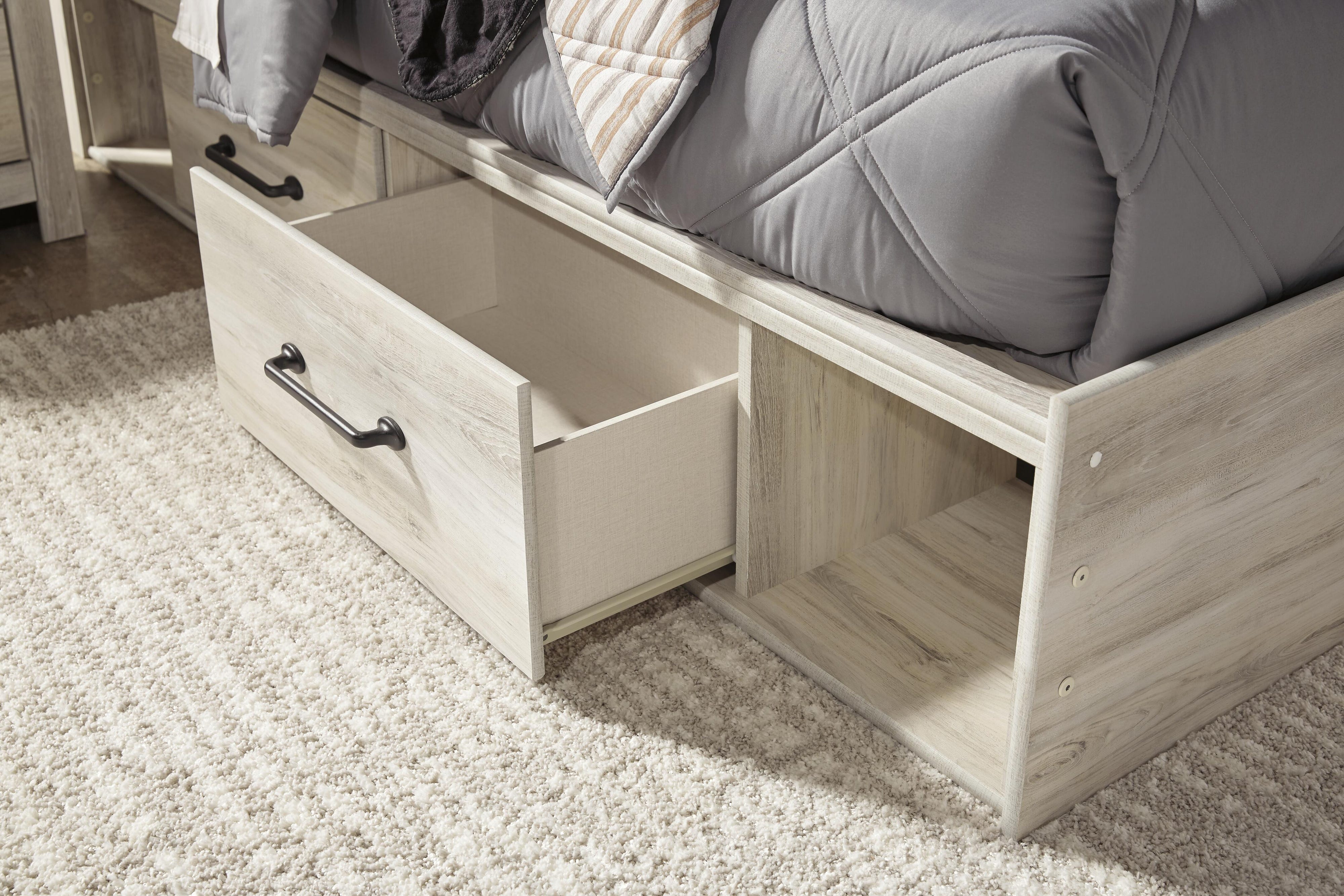 Cambeck Panel Bed with 2 Storage Drawers with Mirrored Dresser, Chest and 2 Nightstands