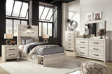 Cambeck Panel Bed with 2 Storage Drawers with Mirrored Dresser, Chest and 2 Nightstands
