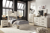 Cambeck Panel Bed with 4 Storage Drawers with Mirrored Dresser, Chest and Nightstand