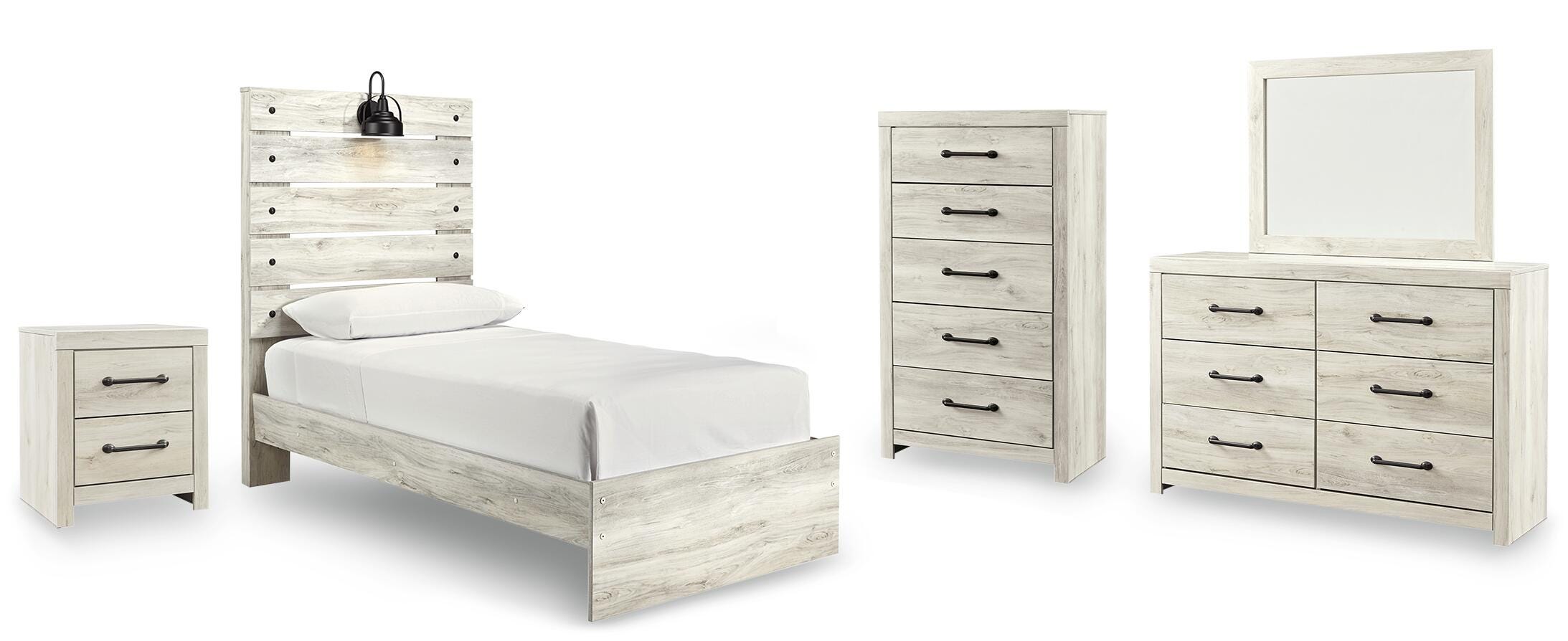 Cambeck Panel Bed with Mirrored Dresser, Chest and Nightstand