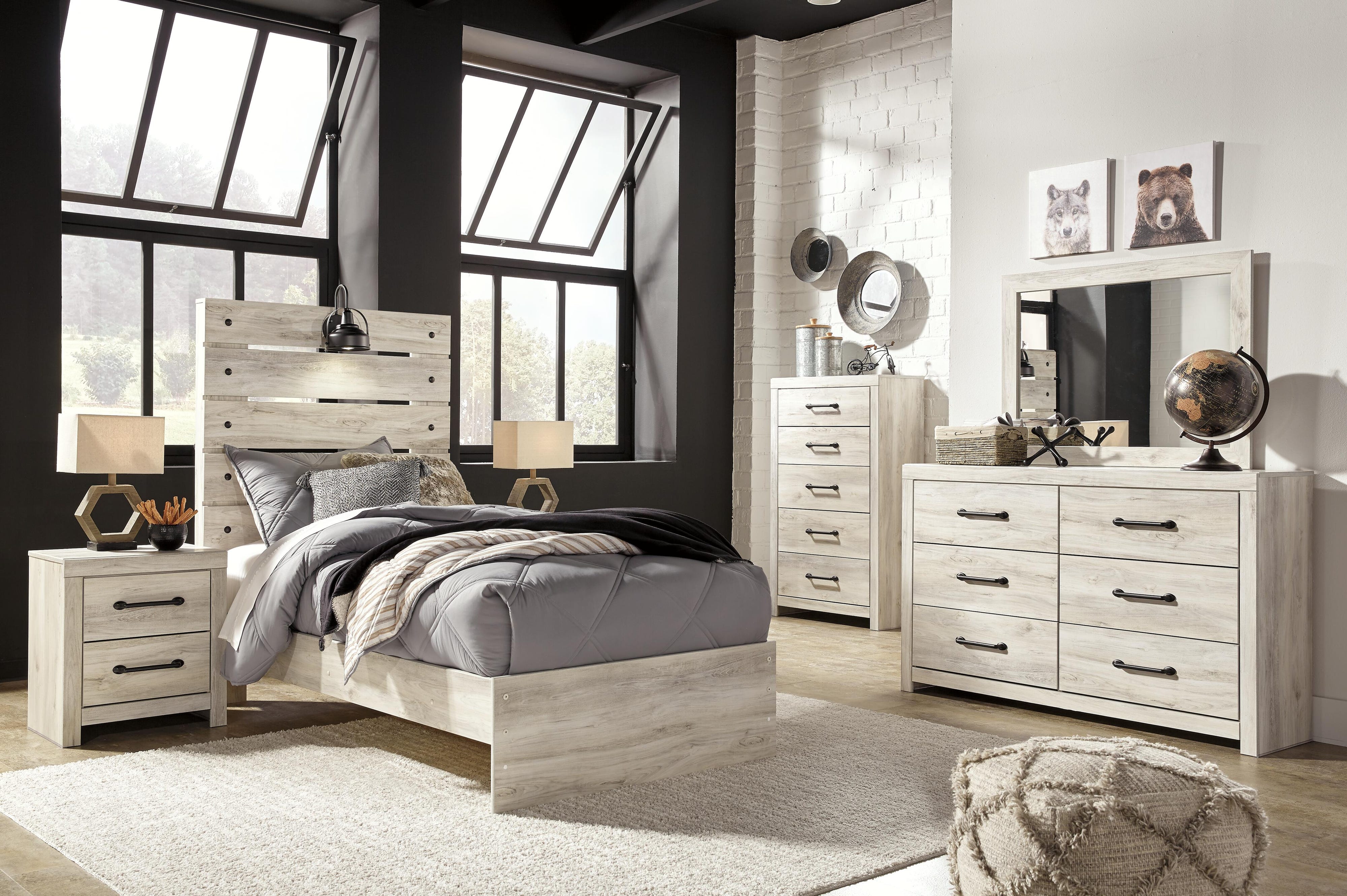 Cambeck Panel Bed with Mirrored Dresser, Chest and Nightstand