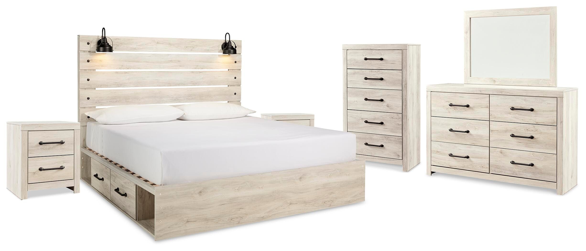 Cambeck Panel Bed with Storage, Dresser, Mirror, Chest and 2 Nightstands