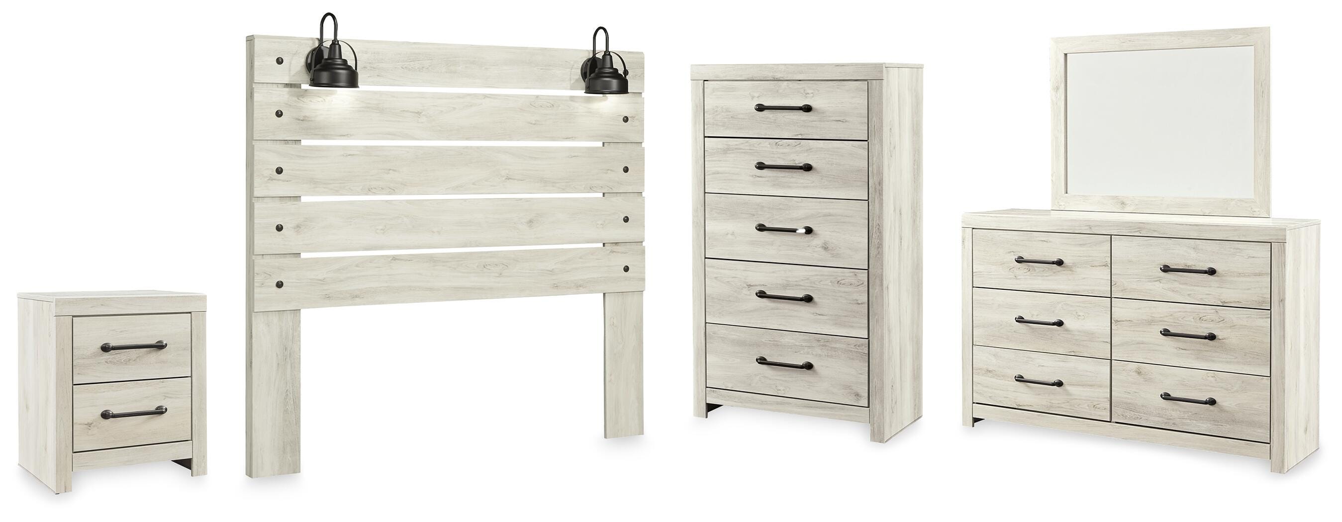 Cambeck Panel Headboard with Mirrored Dresser, Chest and Nightstand