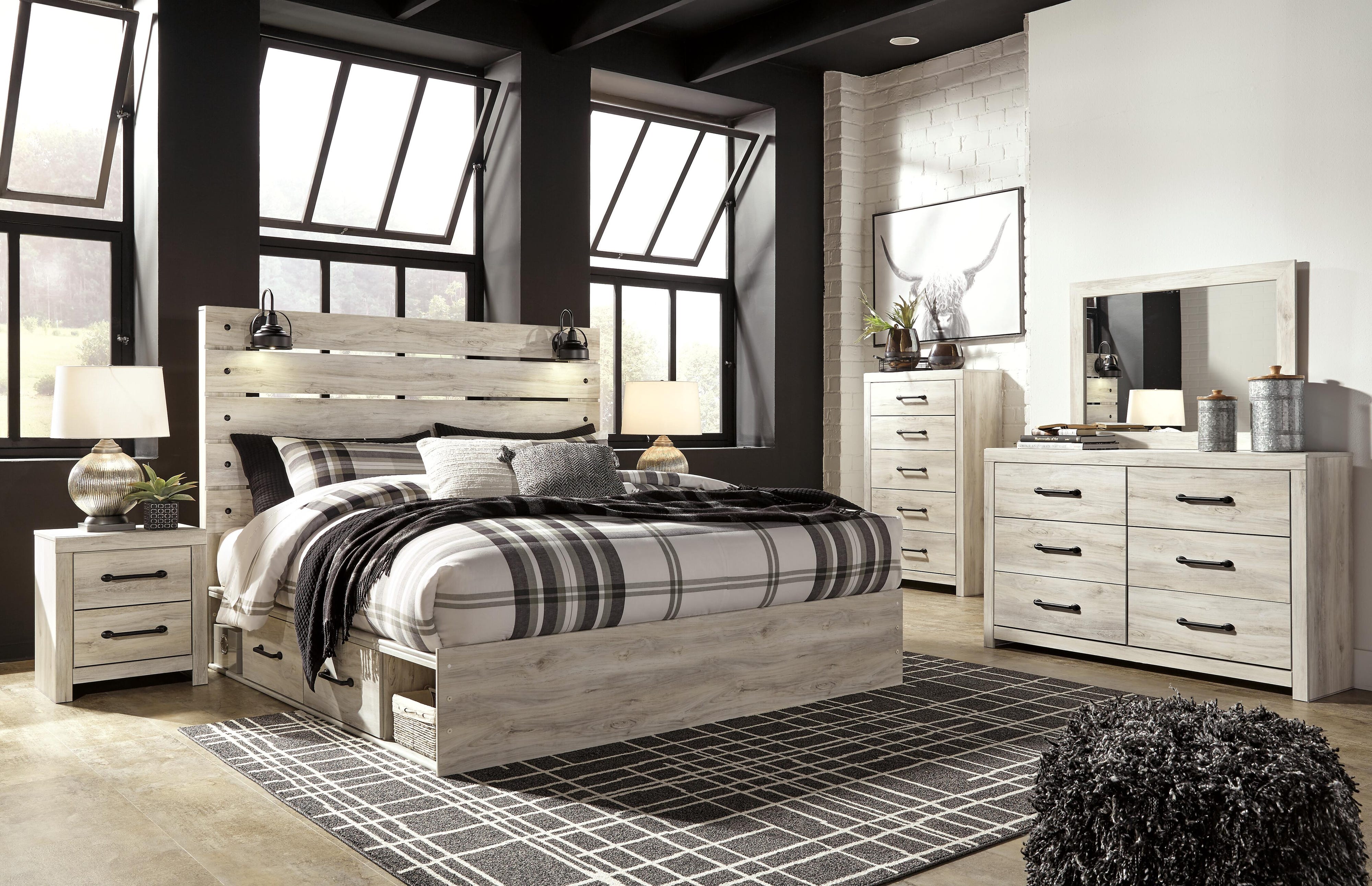 Cambeck Panel Bed with Storage, Dresser, Mirror, Chest and 2 Nightstands