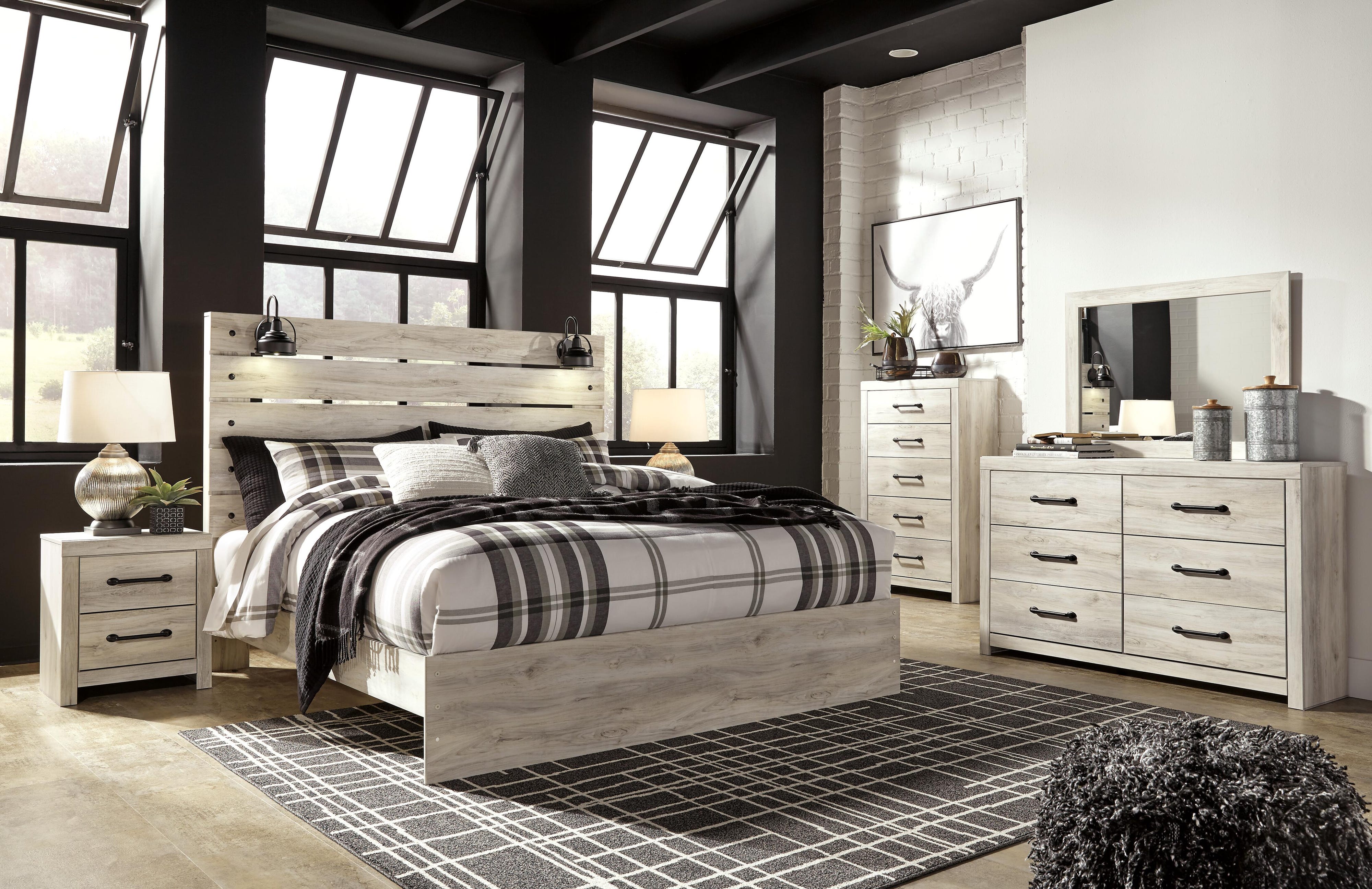 Cambeck Panel Bed with Mirrored Dresser, Chest and 2 Nightstands