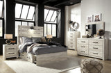 Averly Panel Bed with 2 Storage Drawers with Mirrored Dresser, Chest and 2 Nightstands
