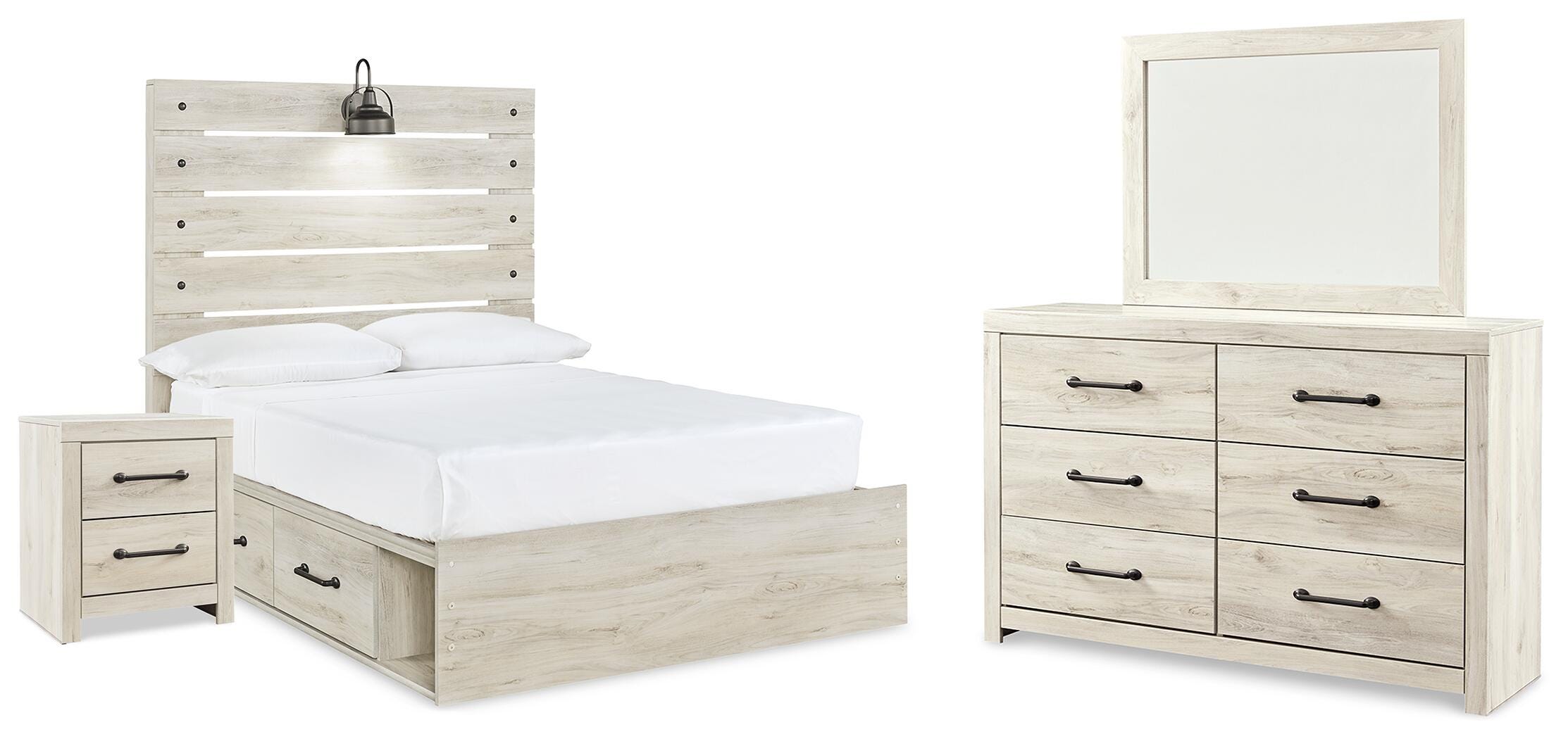 Cambeck Panel Bed with Storage, Dresser, Mirror and Nightstand