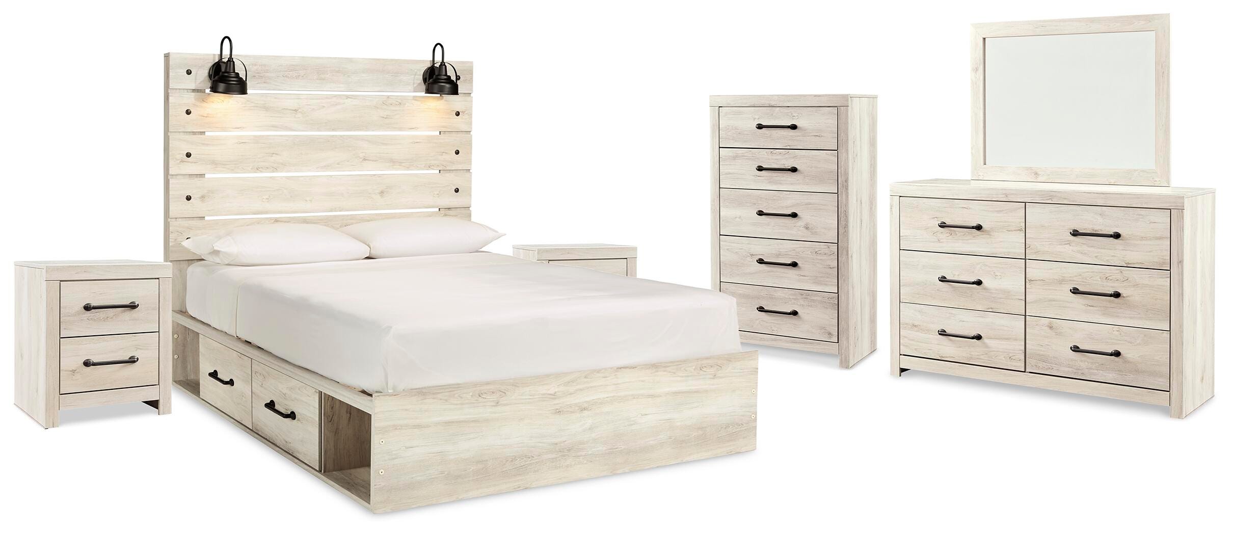 Cambeck Panel Bed with Storage, Dresser, Mirror, Chest and 2 Nightstands