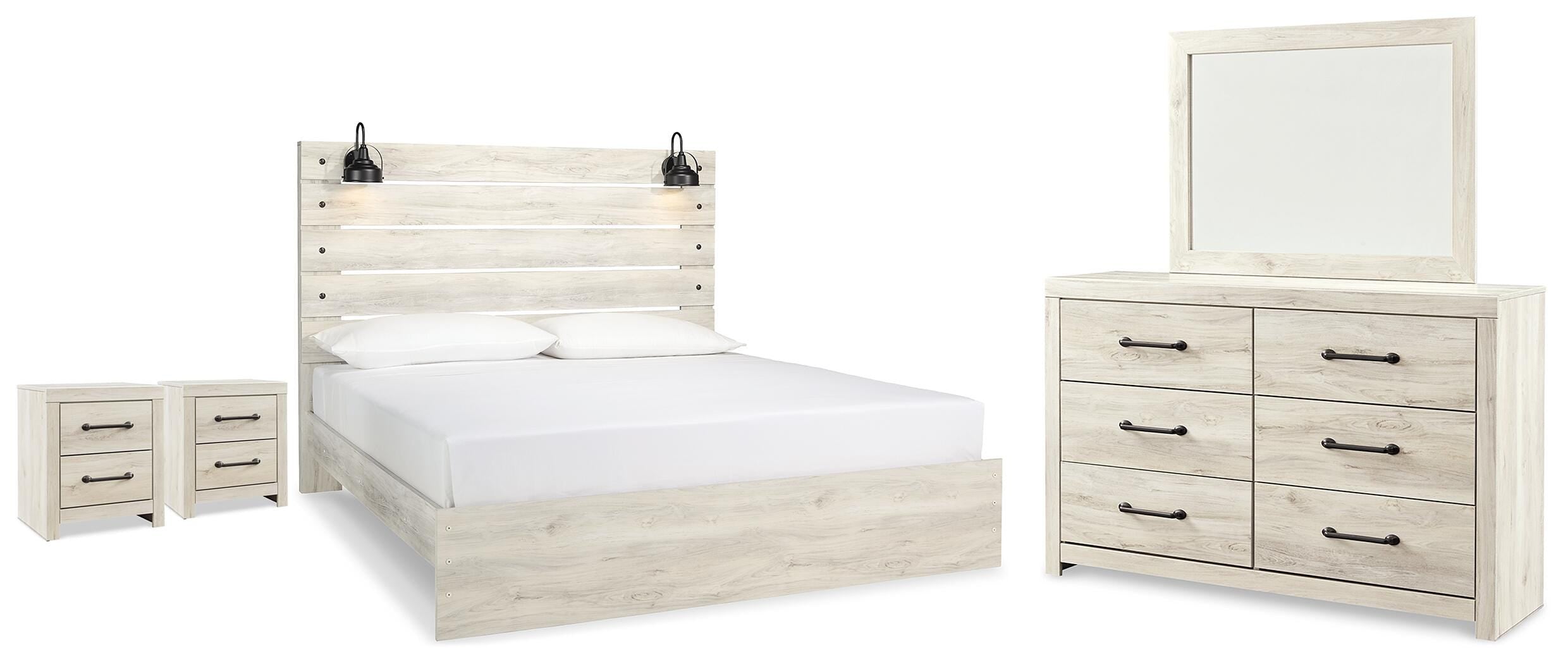 Cambeck Panel Bed with Mirrored Dresser and 2 Nightstands