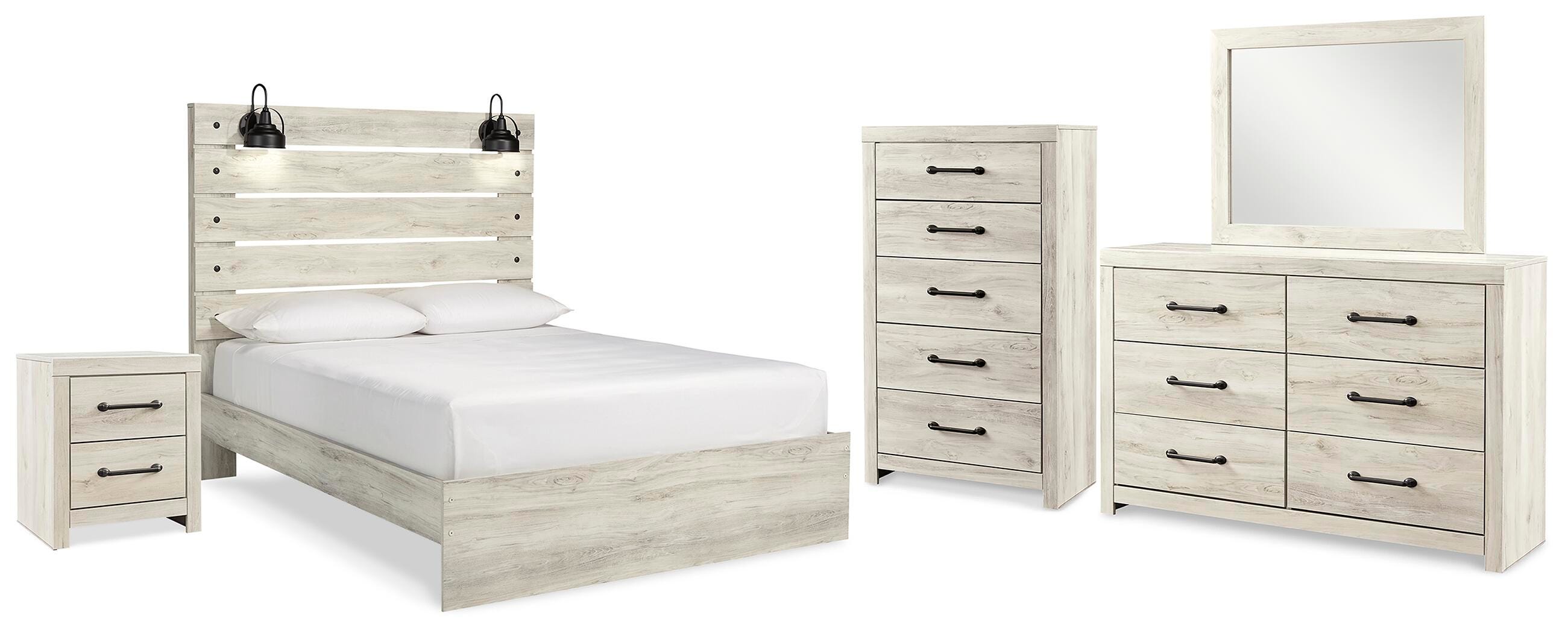 Cambeck Panel Bed with Mirrored Dresser, Chest and Nightstand