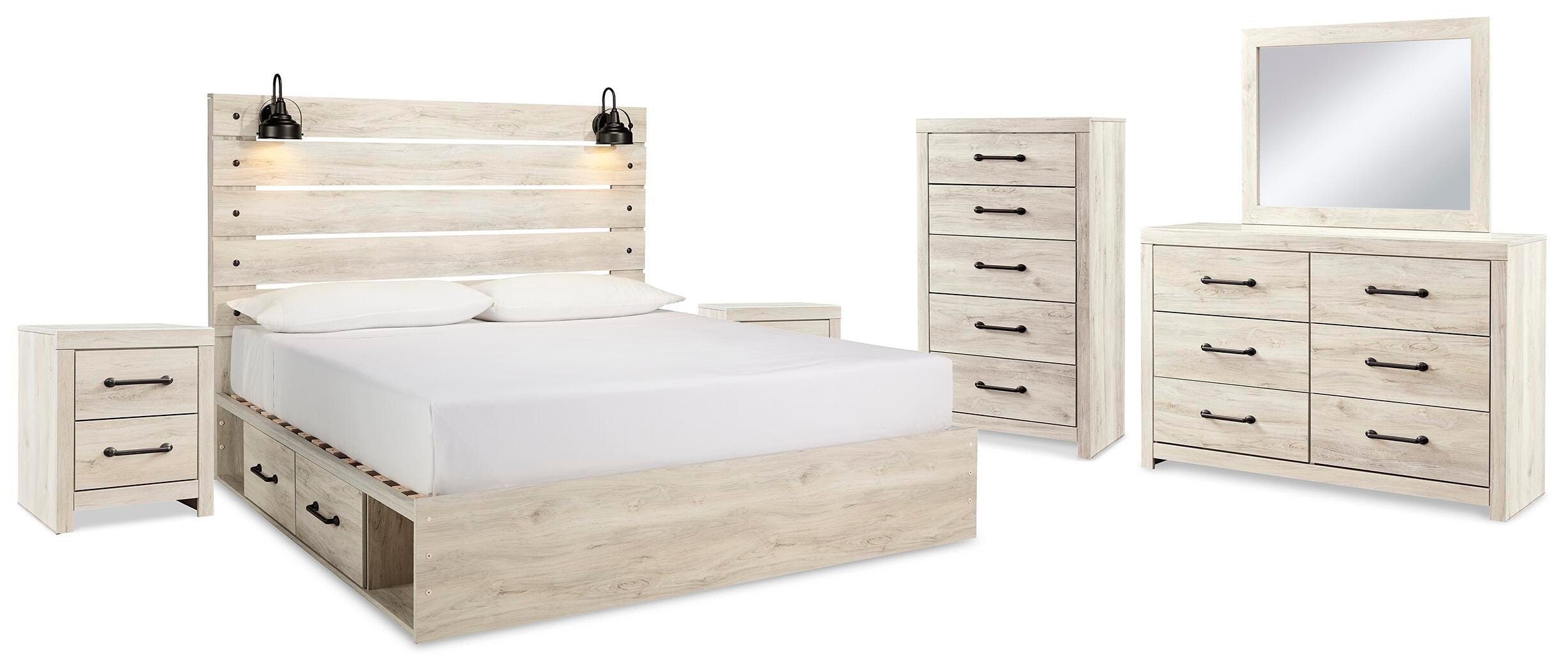 Cambeck Panel Bed with Storage, Dresser, Mirror, Chest and 2 Nightstands