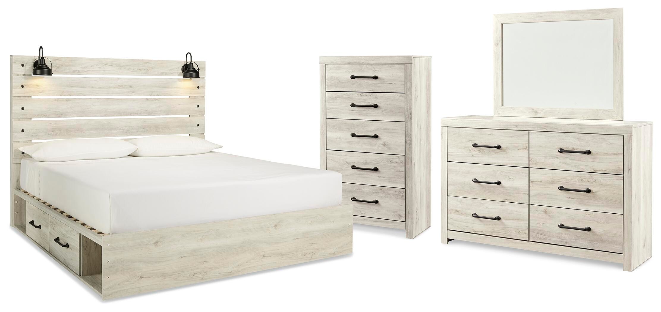 Cambeck Panel Bed with Storage, Dresser, Mirror and Chest