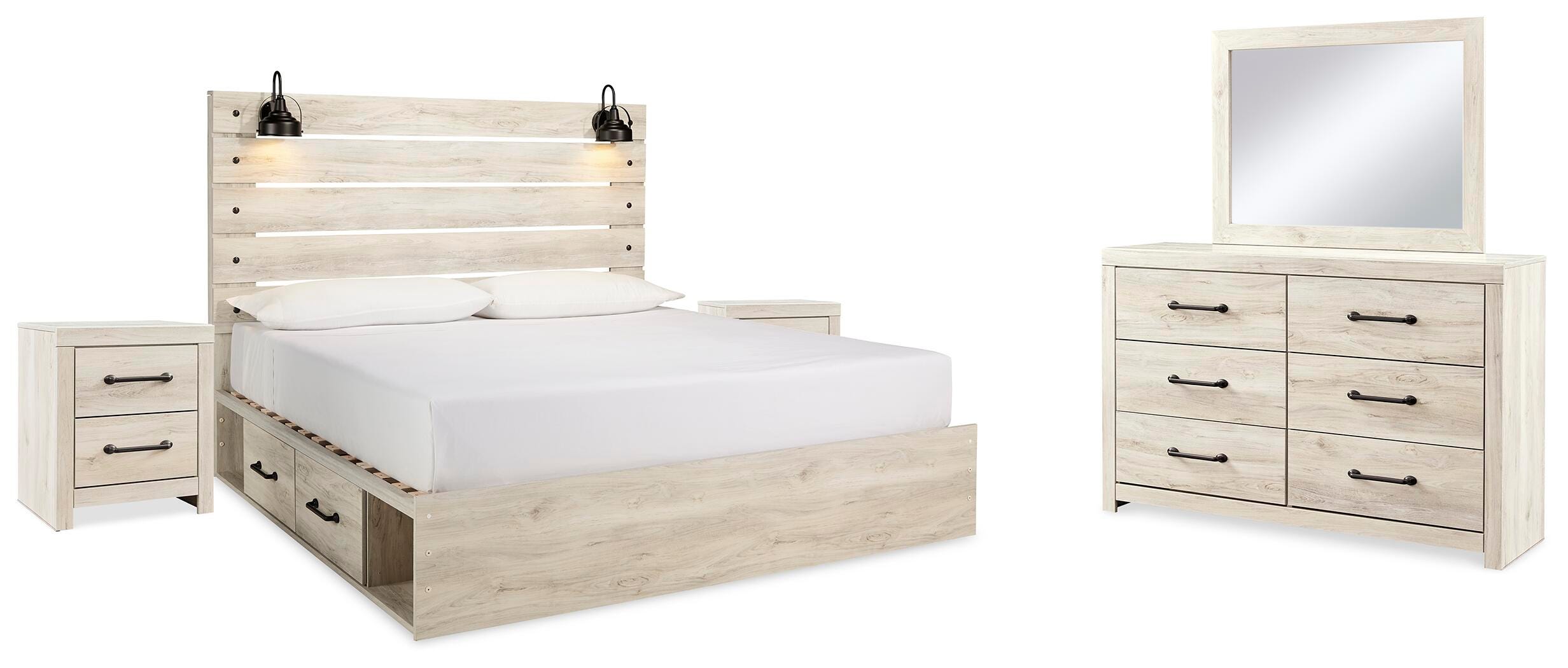 Cambeck Panel Bed with Storage, Dresser, Mirror and 2 Nightstands