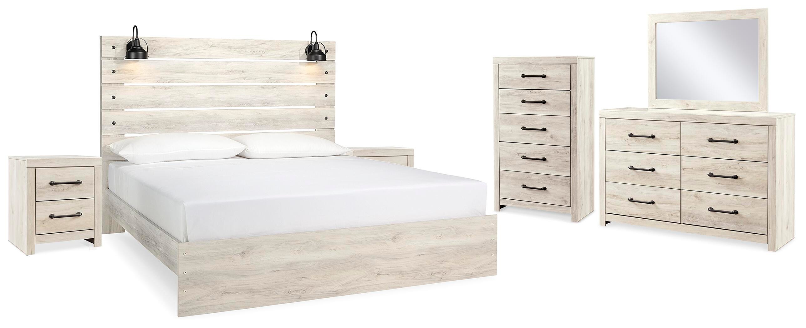 Cambeck Panel Bed with Mirrored Dresser, Chest and 2 Nightstands