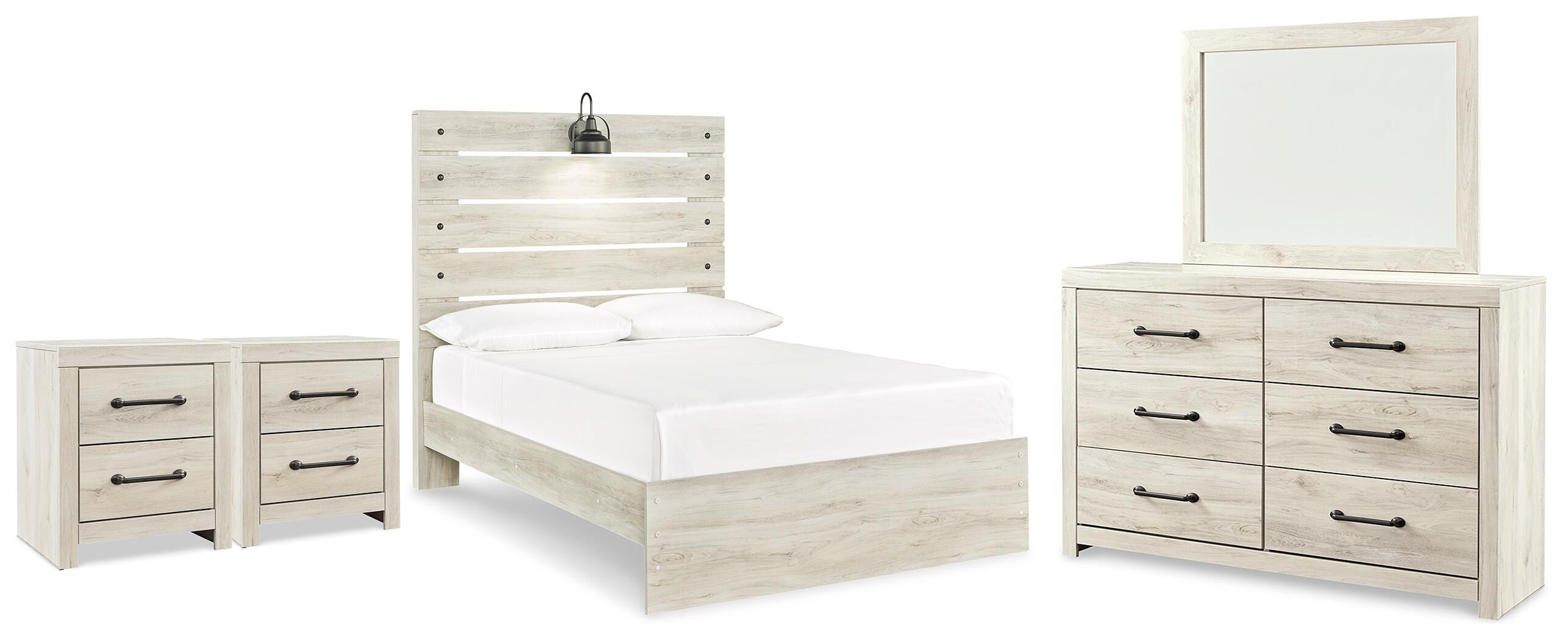 Cambeck Panel Bed with Mirrored Dresser and 2 Nightstands