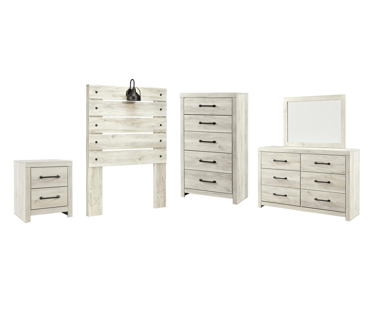 Cambeck Panel Headboard with Mirrored Dresser, Chest and Nightstand