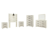Cambeck Panel Headboard with Mirrored Dresser, Chest and 2 Nightstands