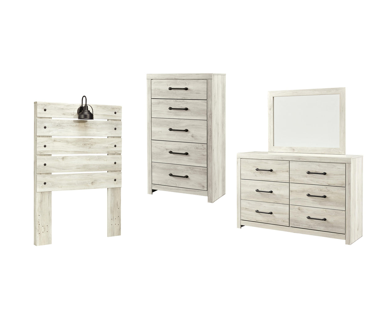 Cambeck Panel Headboard with Mirrored Dresser and Chest