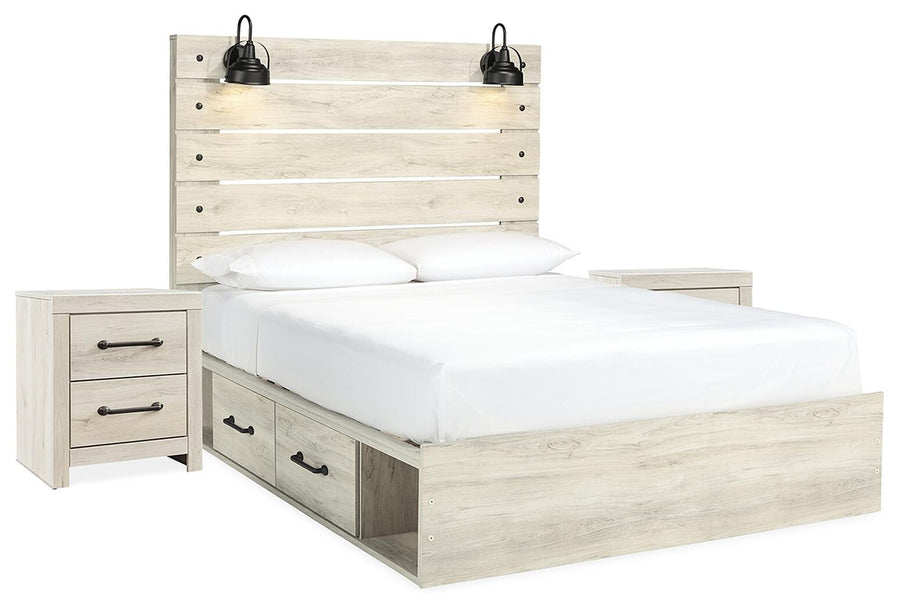 Cambeck Panel Storage Bed and 2 Nightstands