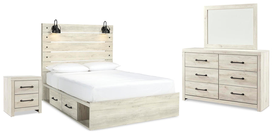 Cambeck Panel Bed with 2 Storage Drawers with Mirrored Dresser and Nightstand