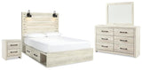 Cambeck Panel Bed with 2 Storage Drawers with Mirrored Dresser and Nightstand