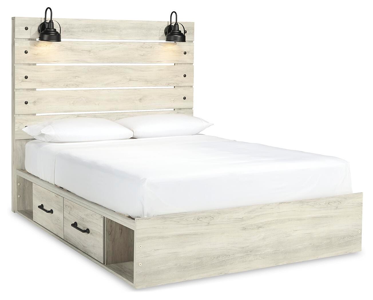 Cambeck Panel Bed with 2 Storage Drawers with Mirrored Dresser and Nightstand