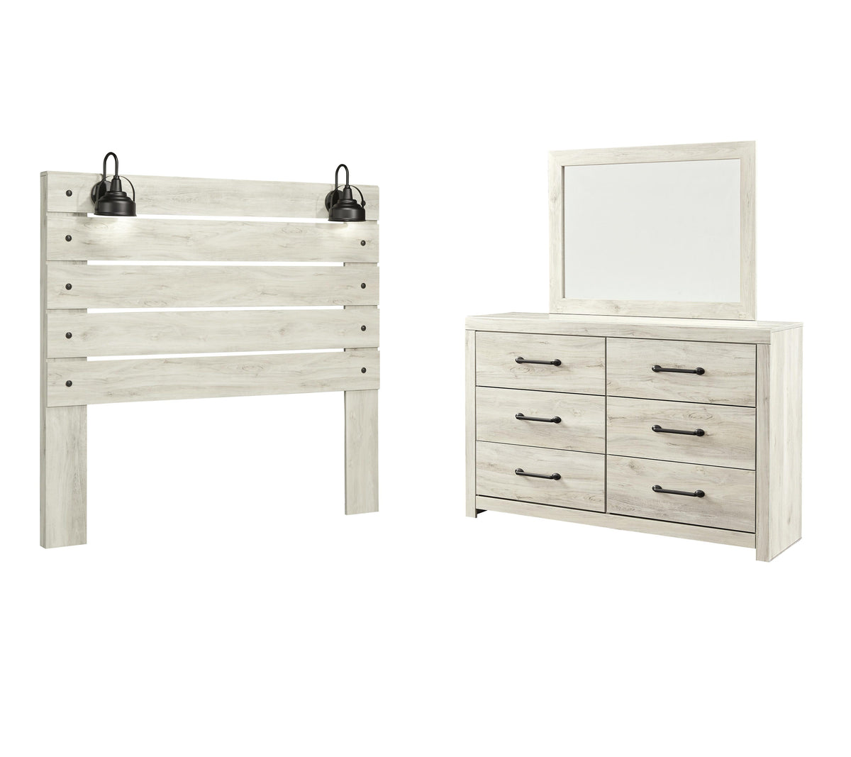 Averly Panel Headboard with Mirrored Dresser