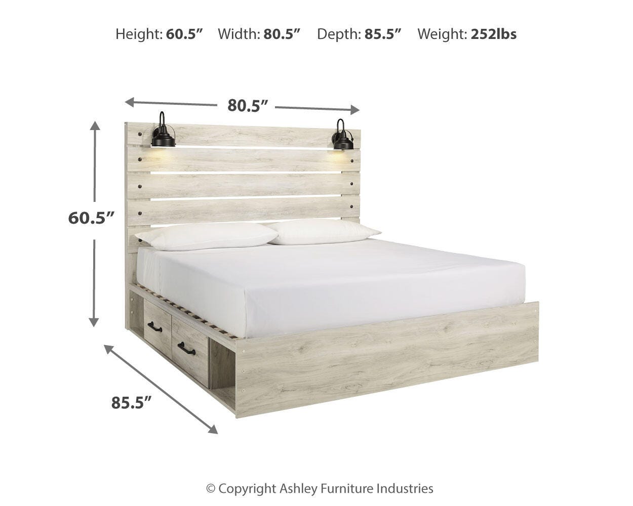 Cambeck Panel Bed with 2 Storage Drawers with Mirrored Dresser and Chest