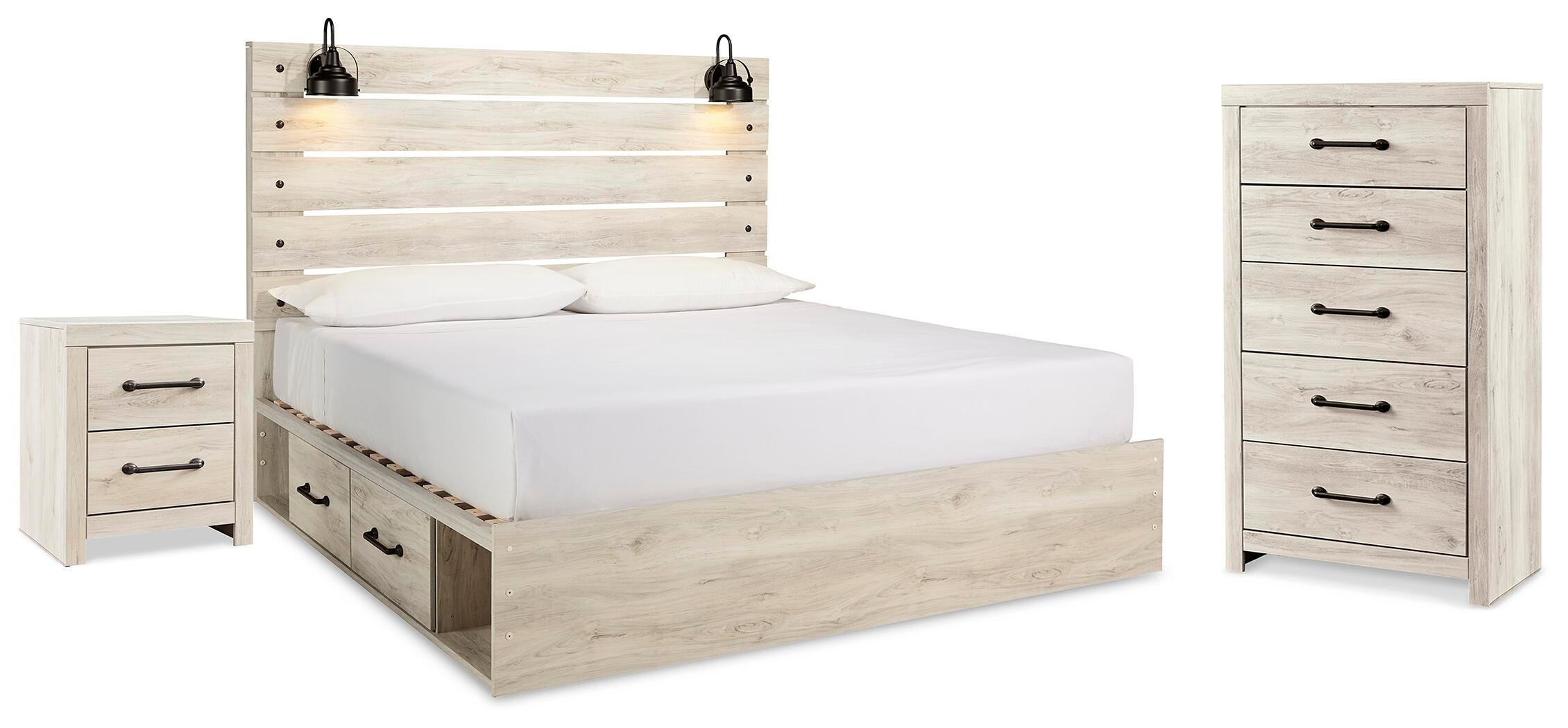 Cambeck Panel Bed with Storage, Chest and Nightstand