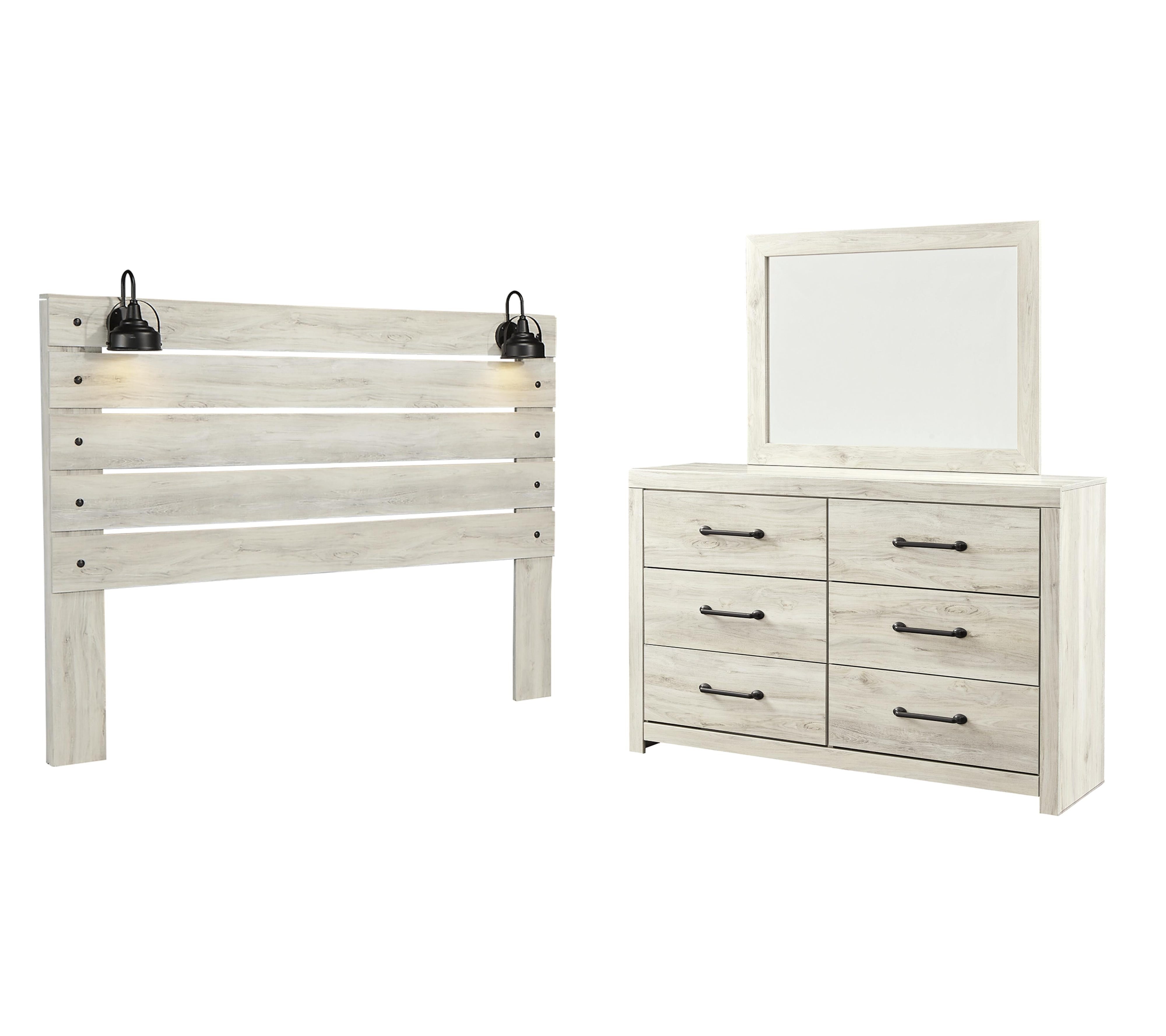 Cambeck Panel Headboard with Mirrored Dresser
