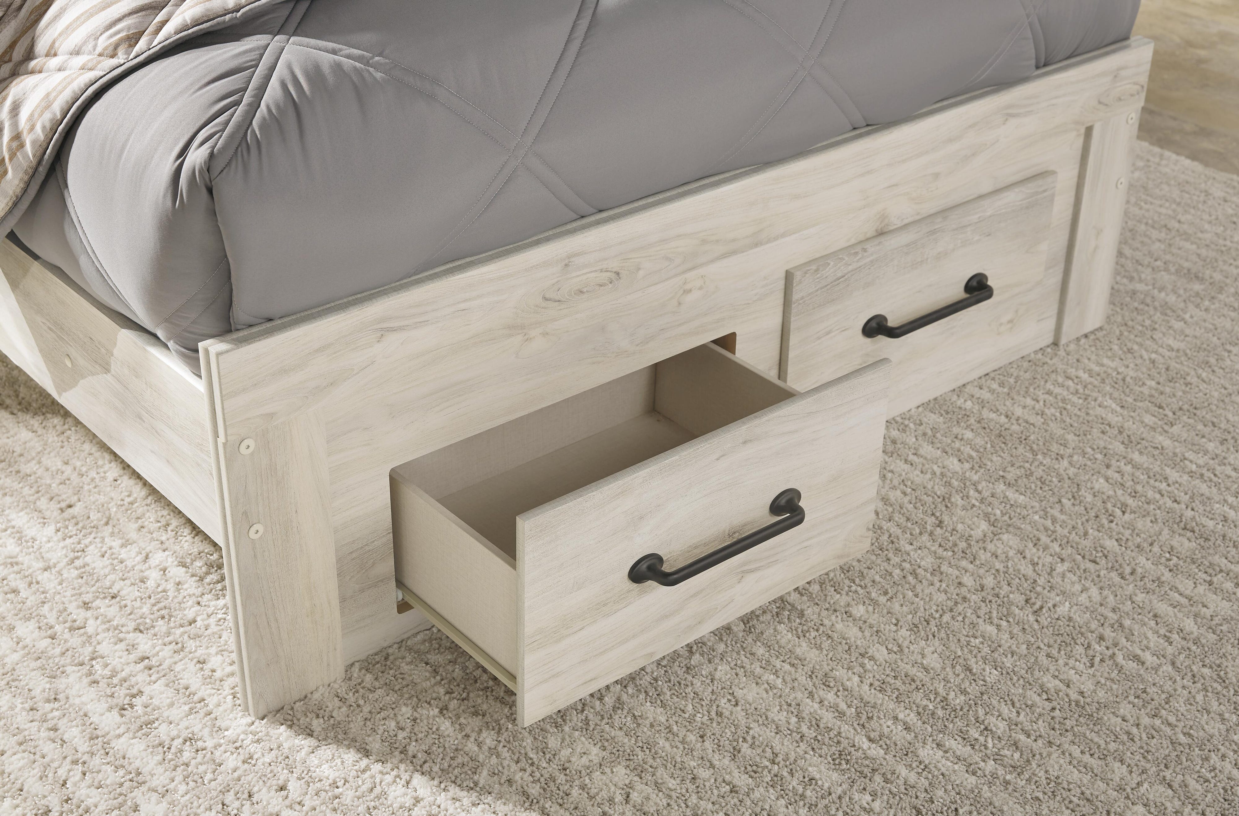 Cambeck Panel Bed with 2 Storage Drawers with Mirrored Dresser, Chest and Nightstand