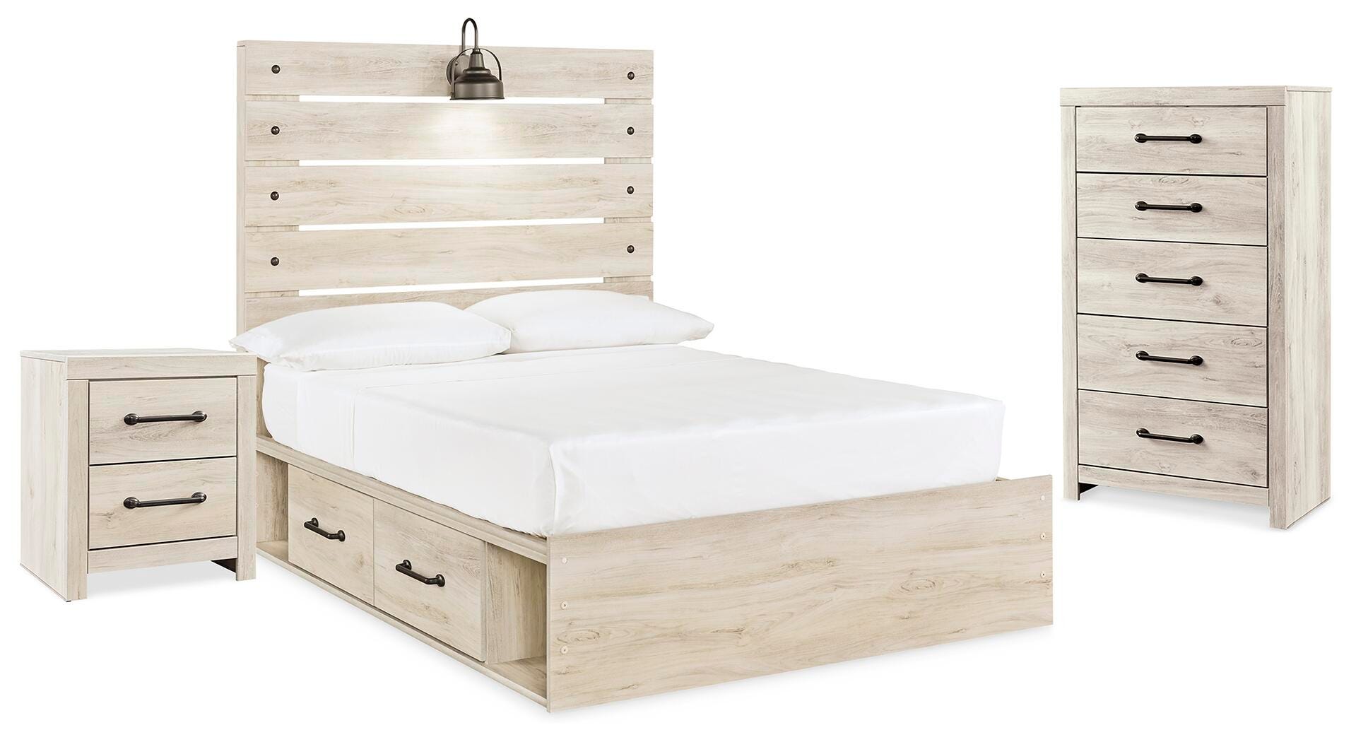 Cambeck Panel Bed with Storage, Chest and Nightstand