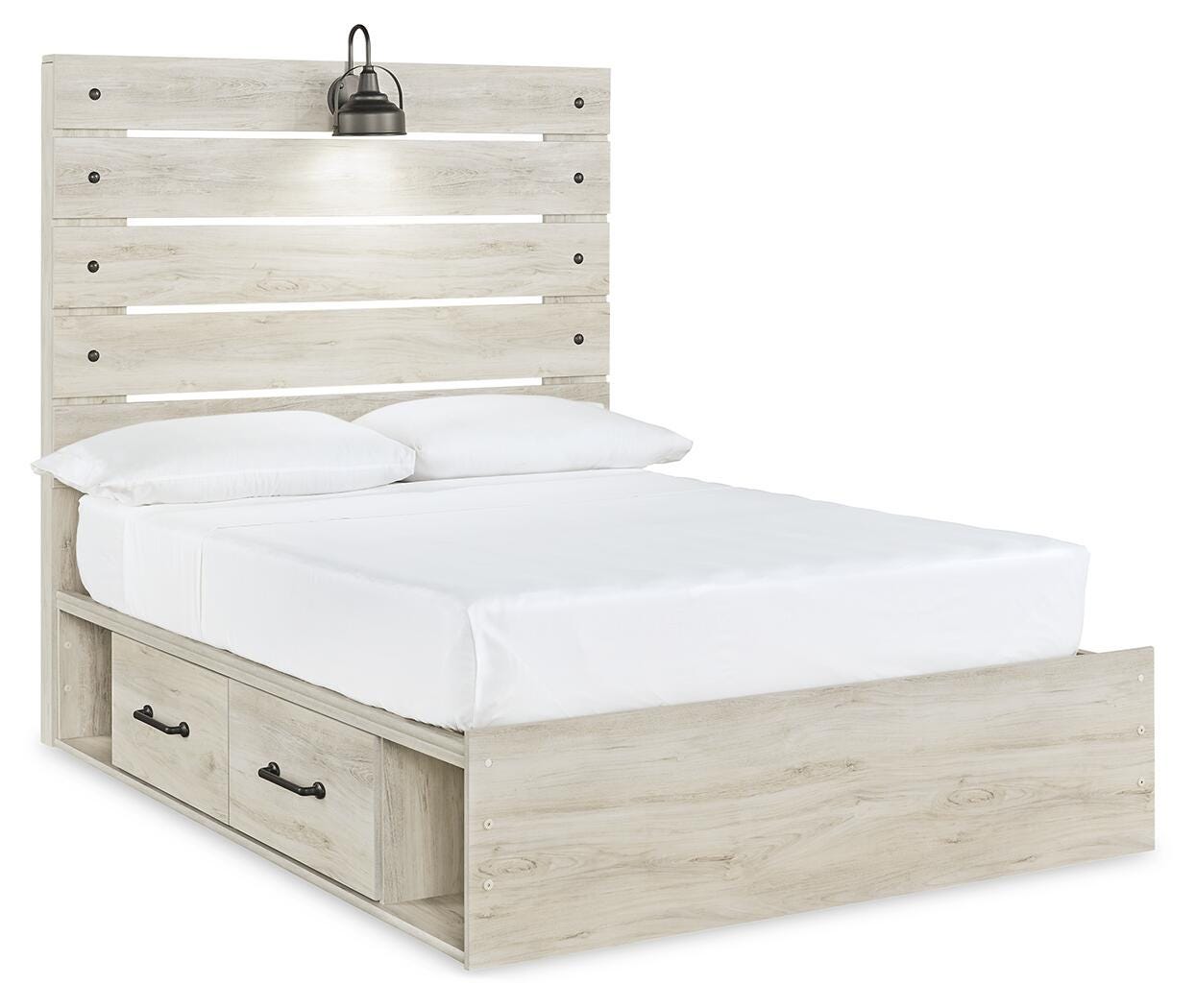 Cambeck Panel Bed with 4 Storage Drawers with Mirrored Dresser and 2 Nightstands