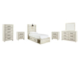 Cambeck Panel Bed with 2 Storage Drawers with Mirrored Dresser, Chest and 2 Nightstands