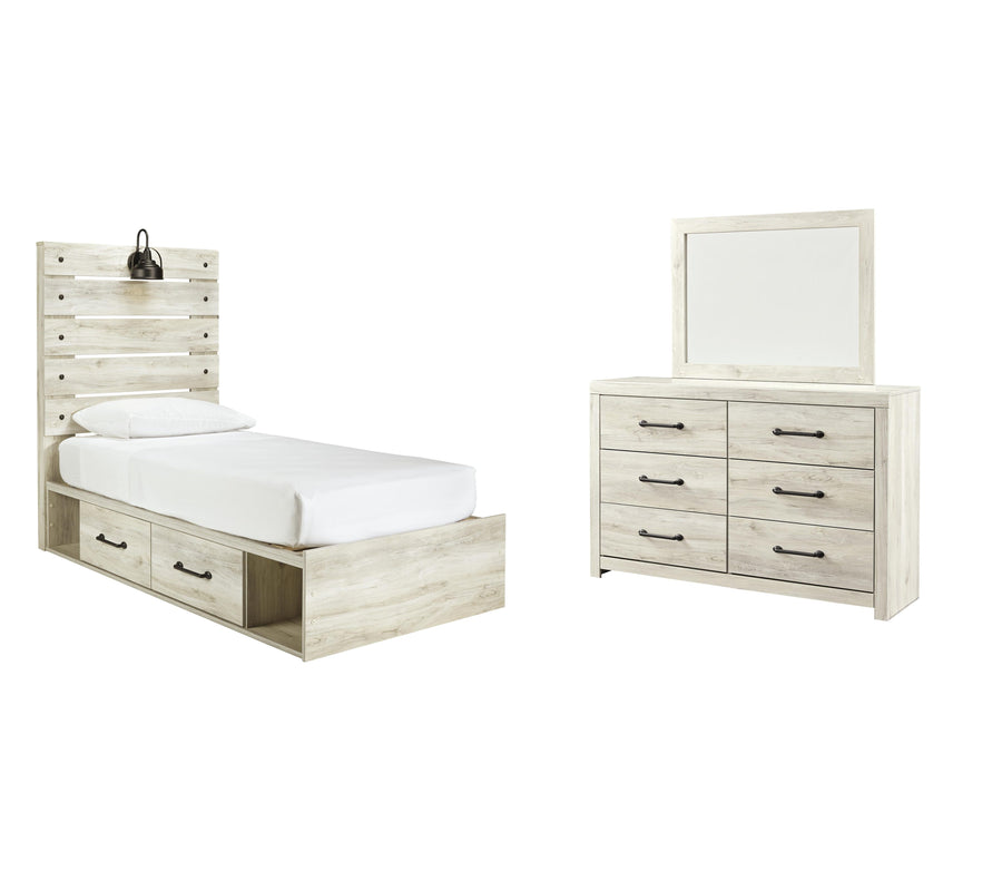Cambeck Panel Bed with 2 Storage Drawers with Mirrored Dresser