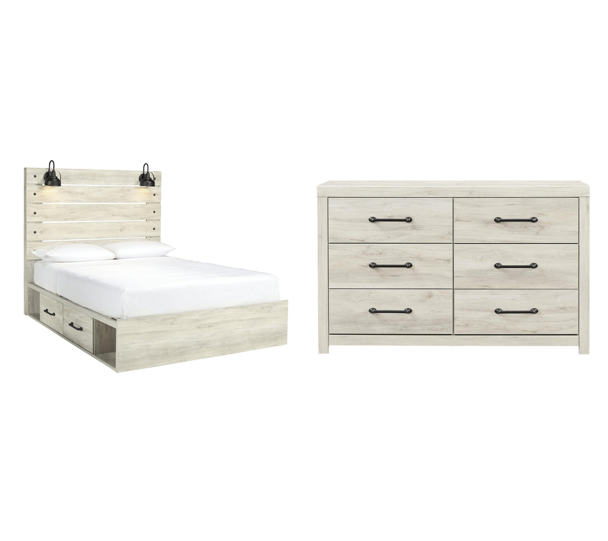 Averly Panel Bed with 2 Storage Drawers with Dresser