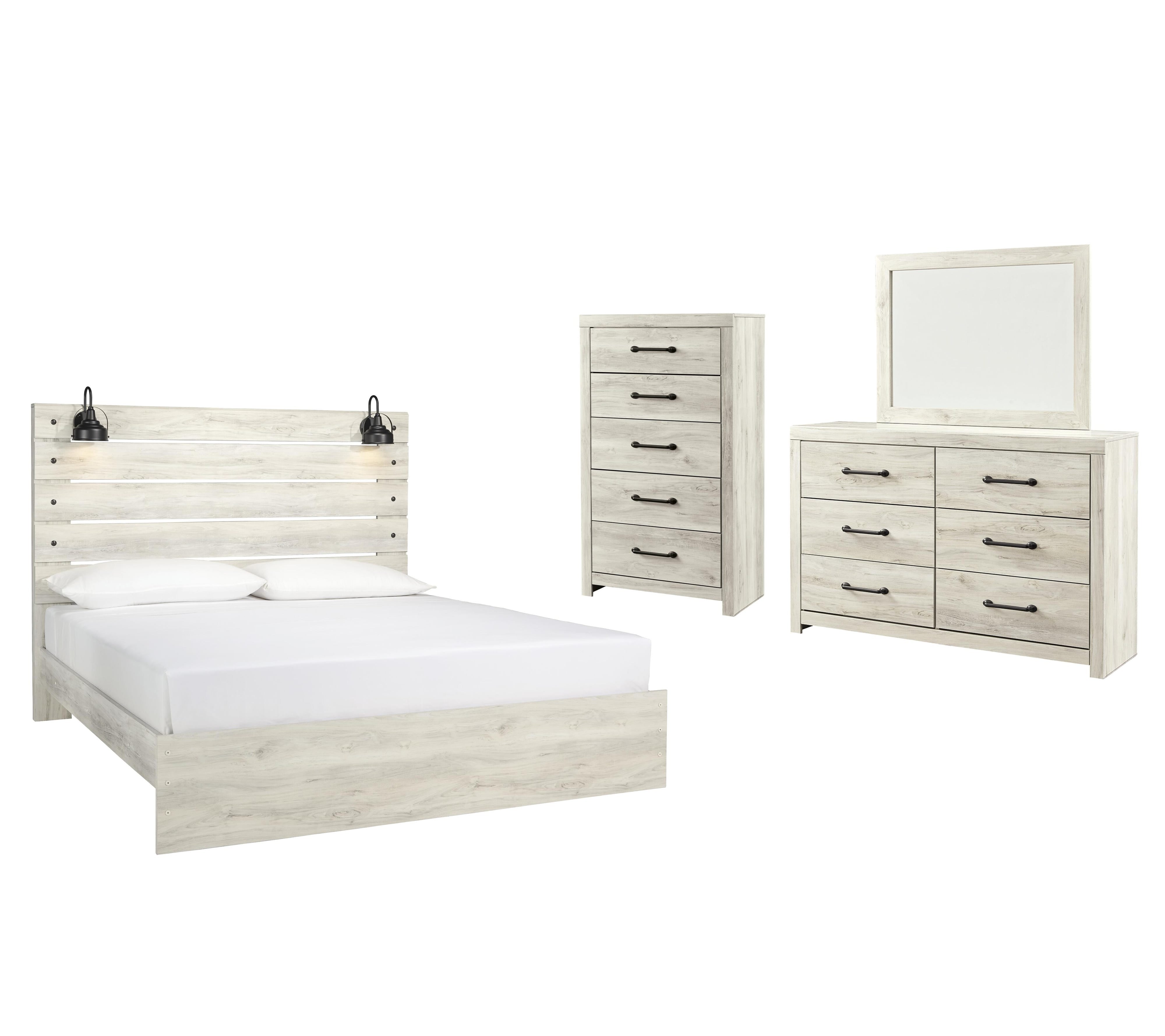 Cambeck Panel Bed with Mirrored Dresser and Chest